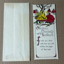 Vintage 20s 30s Christmas Bookmark Card Victorian Children Winter Holiday picture