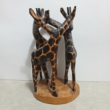 Handcarved in Kenya 3 Wood Circle Giraffe Folk Art Saint Louis Zoo Figurine 8