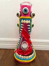 12.5” Premium Glass Water Hookah Thick Heavy Monster Glow Eyes 14mm picture