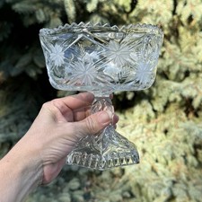 Vintage Cut Crystal Footed Bowl Floral Design 6.5
