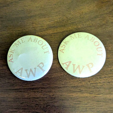 Lot of 2 Vintage Ask Me About AWP Pinback Buttons Promotional Pins Slogan Ad picture