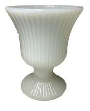 Vintage E.O. Brody Ribbed Milk Glass Pedestal Vase  M7000 Planter  5 1/2” vg picture
