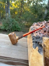 Olive wood Poker tobacco pipe with dark orange ripple straight acrylic stem picture