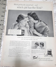 1951 Toni Home Permanent Vintage Print Ad Natural Curly Hair Pretty Women B&W picture