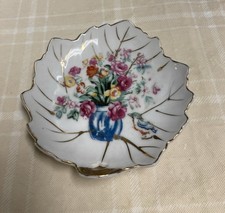 Vtg Nasco Trinket Dish Leaf Shape W/Floral Design Japan picture