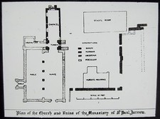 Glass Magic Lantern Slide ST PAULS CHURCH & MONASTERY JARROW PLAN C1890 DRAWING picture