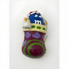 VINTAGE 1990-00’s  Kurt Adler M&M’s Blue Character Holiday Ornament In Stocking picture