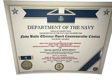 NAVY BATTLE E CITATION~4TH AWARD COMMEMORATIVE CERTIFICATE ~ TYPE-2 / W/PRINTING picture