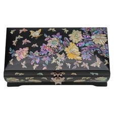 Exquisite Mother-of-Pearl Floral and Butterfly Lacquer Jewelry Box - Elegant ... picture