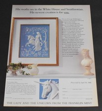 1988 Print Ad Franklin Mint The Lady and the Unicorn Cameo Art Style Beauty picture