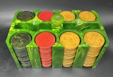 Vintage Marbled Bakelite Catalin Poker Chip Caddy Holder & 214 Chips-1624 grams picture