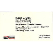 Russell L Gilpin Borg-Warner Schaumburg IL Vintage Business Card SC9-B13 picture