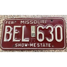 Vintage 1985 Missouri License Plate BEL 630 Show-Me State FEB Original picture