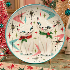 Atomic Holt Howard Vintage Inspired Christmas Plate Cat Cats Pixie Figurine 1950 picture