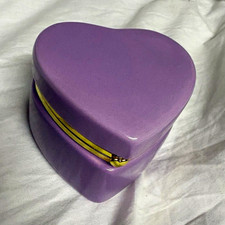 Purple Heart-Shaped Trinket Box Hinged Lid with Gold Tone Trim picture