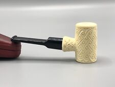 Ornate Poker Pipe  BLOCK MEERSCHAUM-NEW-HAND CARVED  Army Pocket Case #1710 picture