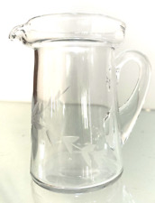 Depression Glass Etched Cut Floral and Leaf Pattern Syrup Pitcher 4.25
