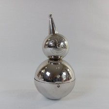 Vintage Raimond Weighted Roly Poly Clown Piggy Bank Silver Tone Metal Still Bank picture