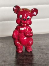 Vintage 1940s Carnival Chalkware Bear Mid Century Plaster Prize Red picture