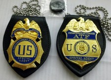 Police Badge Holder, Tear Drop, Clip, Chain, METAL EYELETS, PROP BADGE SEPARATE picture