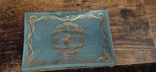 1974 Order Of The Eastern Star Green Glass Dish Tray Plate 6x4 Gold Writing EUC picture
