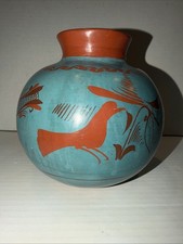 Vintage Southwestern Style Glaze Pottery Vase 7” Tall 6.50” Wide 3” Mouth picture