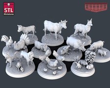 Large Farm Miniature Set Farmer Animal Figures for TTRPGs like D&D 5e 32mm picture