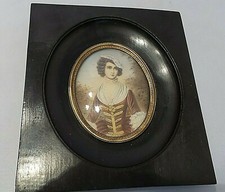 ANTIQUE HANDPAINTED VICTORIAN LADY PORTRAIT SIGNED FRAMED WOOD FRAME CONVIC GL picture