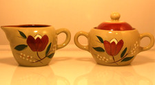 Vintage Stangl Pottery 1950s Magnolia Pattern Lidded Sugar Bowl and Creamer Set picture