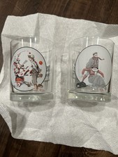 Vintage The Saturday Evening Post 1920’s Norman Rockwell Clear Glasses Set of 2 picture