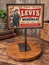 Vintage R&H Primitive Counter Top Sign Price Card Holder Metal Stand Up Display  picture