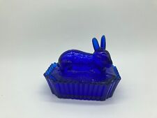 Cobalt Blue Rabbit Nesting Dish Rectangular Bunny/Easter Candy Trinket Glass picture