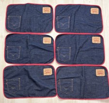 Vintage Levi’s Big E 501 Denim Placemats Set of 6 Lot Red Trim Pocket 20