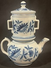 BAYEUX French Porcelain Tisaniere Herbal Steeping Teapot ‘Shades of Blue’ Floral picture