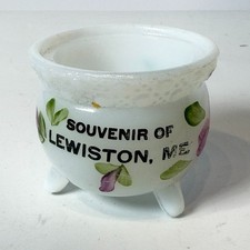 LEWISTON MAINE ME ANTIQUE Souvenir DEPRESSION GLASS TRINKET  picture