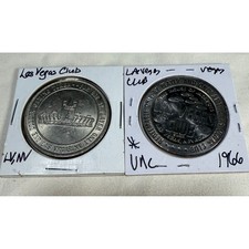 Lot of 2 Vintage Las Vegas Club One Dollar Gaming Tokens 1966 House of Jackpots picture