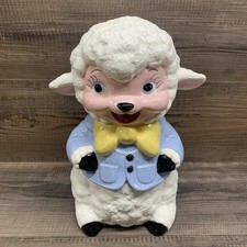 Vtg Anthropomorphic Sheep Lamb Hand Painted Ceramic Statue Decor Bow Tie 11 3/4” picture