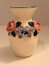 Vintage Ceramic Pottery Bud Vase W/ Pink & Purple Raised Flowers. Gorgeous picture