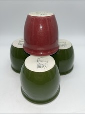 Vintage Hall USA Pottery Dark Forest Green Red Ramekin Custard Cups Set Of 4 picture