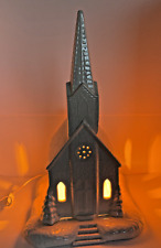 Vintage 1980's Ceramic Porcelain Light Up White  Church Cathedral Steeple Large picture