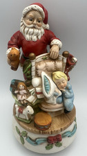 Vintage Christmas Santa Claus Rotating Music Box 1980s Santa with sleeping child picture