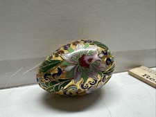 Decoràtive Gold Cloisonne Egg Enameled Multicolored Jewel Tone Swirls Flowers picture