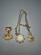 Antique Knights of Pythias Watch Fob Chain 1883 Liberty V Nickel Racine WI Lodge picture