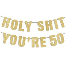 Pre-Strung 50th Party Gold Glitter Banner, Happy 50th Birthday Decorations fo... picture