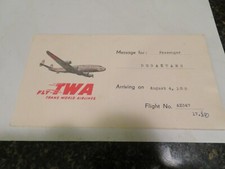 TWA 1958  MESSAGE TO PASSENGER AUG 4 1958  MILAN TO ZURICH   TWA847 picture