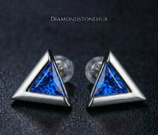 2 Ct Trillion Cut Lab Grown Blue Diamond Stud Earring 925 Sterling Silver VVS1 picture