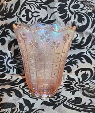 Lenox Imperial Pink Iridescent Vase Palm Tree & Grid Design Pretty picture