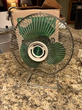 VTG 1970's MCM Green & Chrome Lasko Sears Tilting Atomic Logo 16” Fan 2 Speed picture