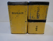 Set 3 Vintage 50s Lincoln Beautyware Yellow Stackable Kitchen Storage Canisters picture