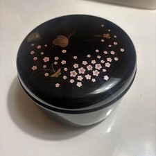 Lacquerware Cherry Blossom Butterfly Maki-e Jewelry Box Used picture
